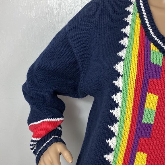 Head 100% cotton V-neck geo print colorful knit pullover sweater size 8 - Picture 2 of 9